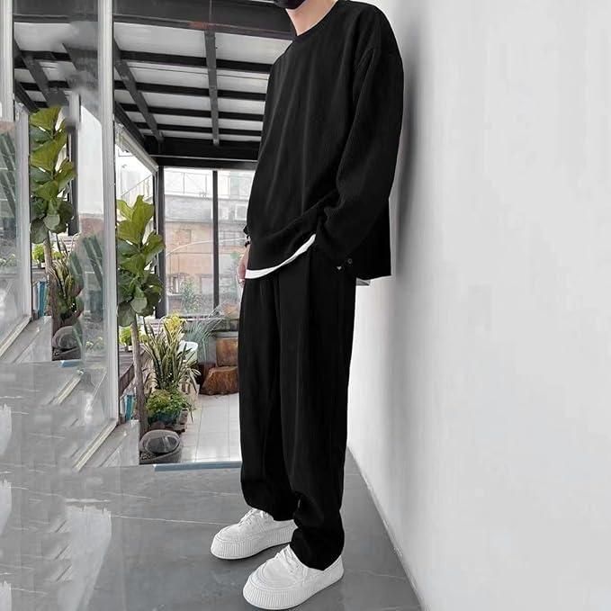 π€ Men's Solid Black Round Neck Co-ord Set β Style Meets Comfort! ππ