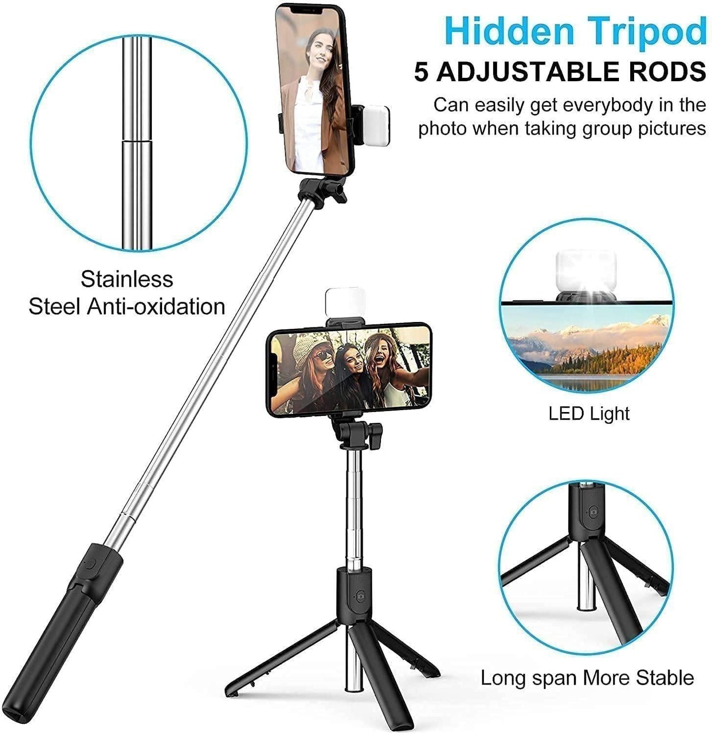 🤳 Extendable Flash 3-in-1 Selfie Stick Tripod 📸