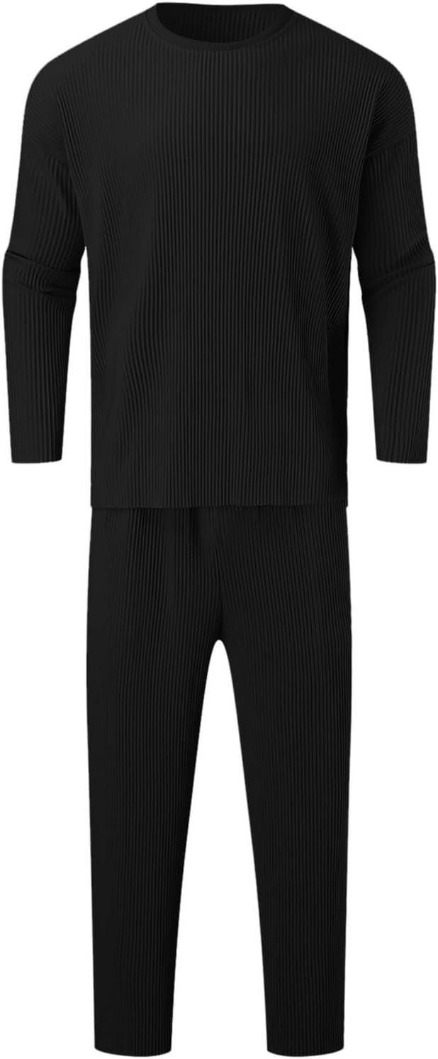 🖤 Men's Solid Black Round Neck Co-ord Set – Style Meets Comfort! 👕👖