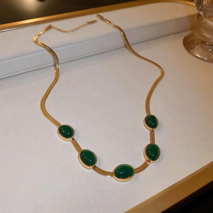 💚✨ Oval Green Crystal Pendant Necklace Set with Bracelet ✨💚
